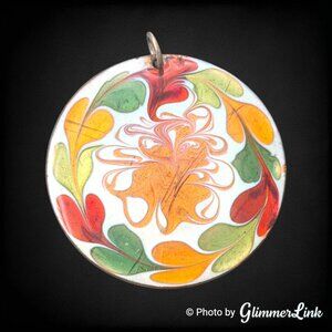 Vintage Enamel on Copper Abstract Floral Round Pendant